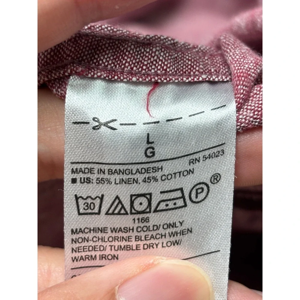 Banana Republic Mens Large Linen Blend Standard Fit Burgundy Button Down Shirt